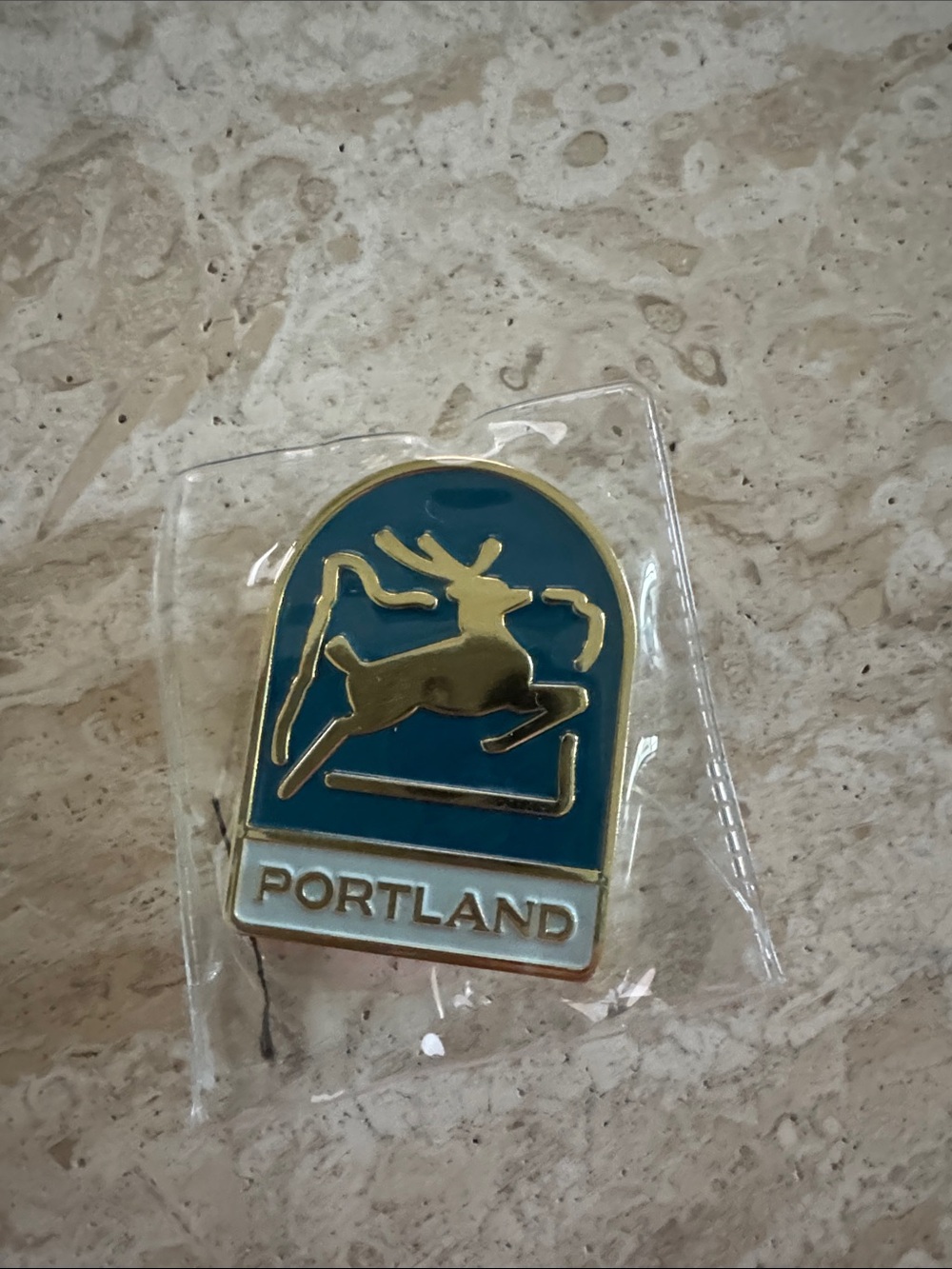 Portland Enamel Pin - Teal & Gold Deer Design
